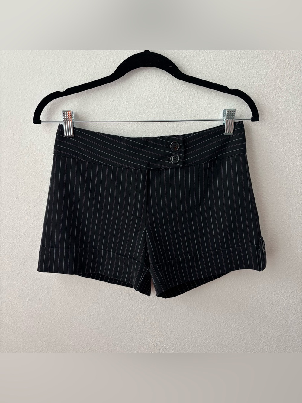 Spring Street Black Pinstripe High-Waist Shorts